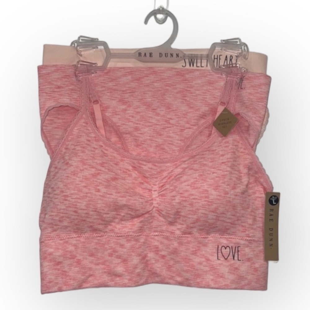 RAE Dunn Pink 3 Pieces Seamless Bralette And Panties Set Size  Large
